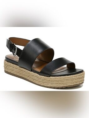 Naturalizer Black Leather Double-Strap Espadrille Platform Sandals